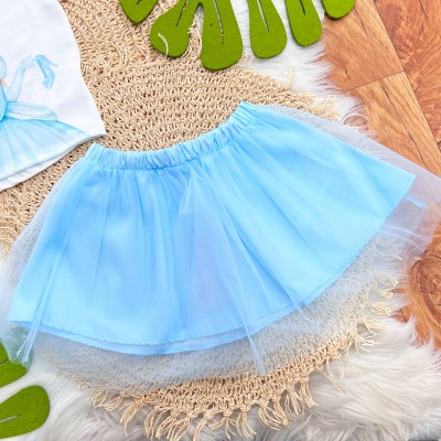  Conj. Blusa Princesa Cinderela e Saia em Tule - Azul Bebê